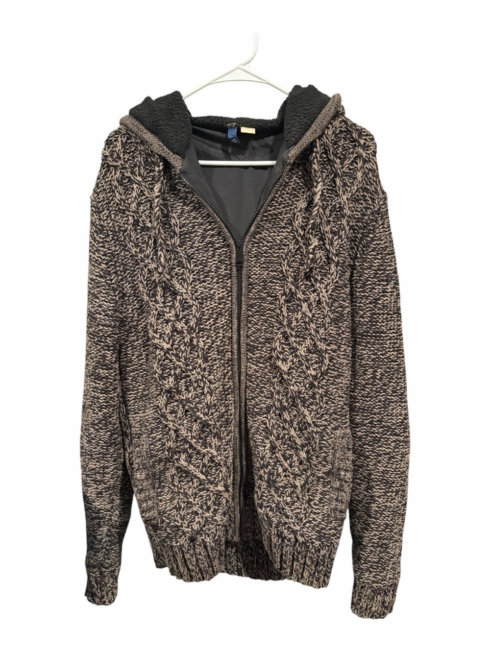 H&M Cable Knit Sherpa-Lined Zip Hoodie – Size L